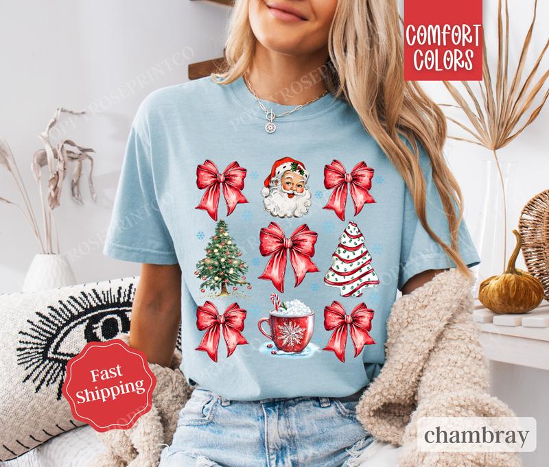 Red Coquette Christmas Shirt Comfort Colors, Cute Xmas Tshirt, Women's Holiday Tee