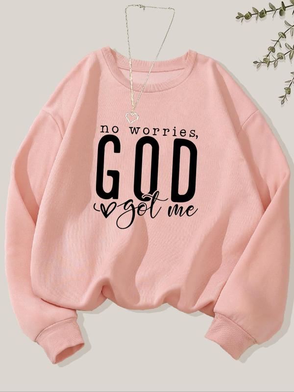 Women's Letter Print Drop Shoulder Sweatshirt, Casual Long Sleeve Round Neck Pullover for Fall & Winter, Women's Clothes for Daily Wear