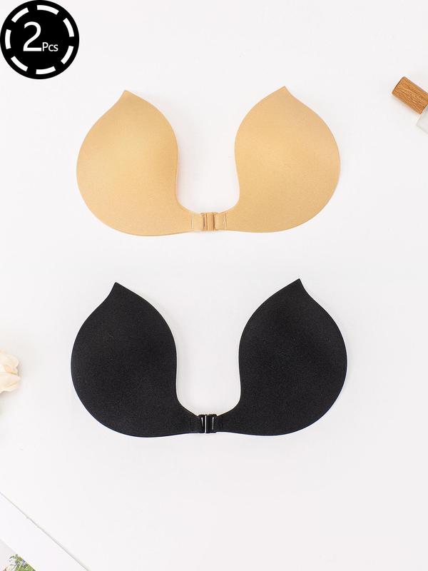 Women's Solid Color Buckle Front Self Adhesive Bra, Invisible Strapless Push Up Sticky Lingerie Top, Women's Lingerie Accessories for All Seasons