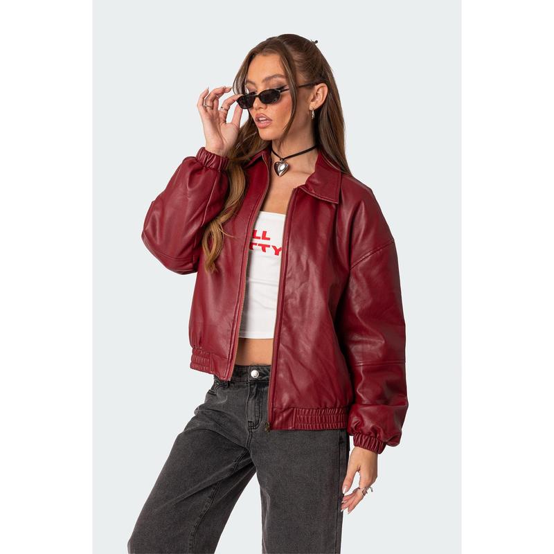 Halley Faux Leather Bomber Jacket