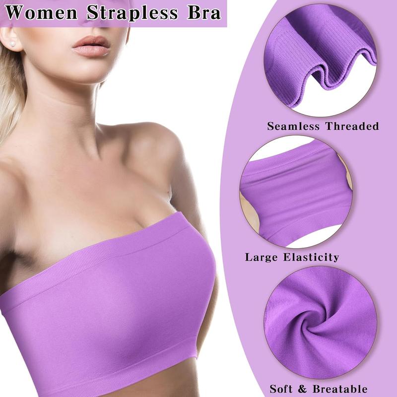 4 Pack Women Tube Tops Summer Non-Padded Seamless Bra, 4 Colors