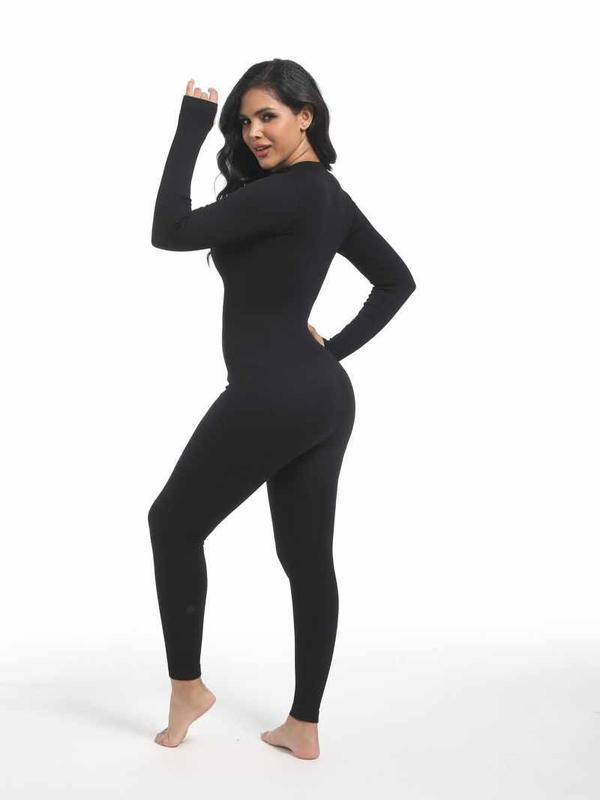 Soo slick Jumpsuits for Women - Workout Ribbed Long Sleeve Front Zip Jumpsuits for Women Womenswear Overalls Underwear Lady women s Longsleeves Comfort