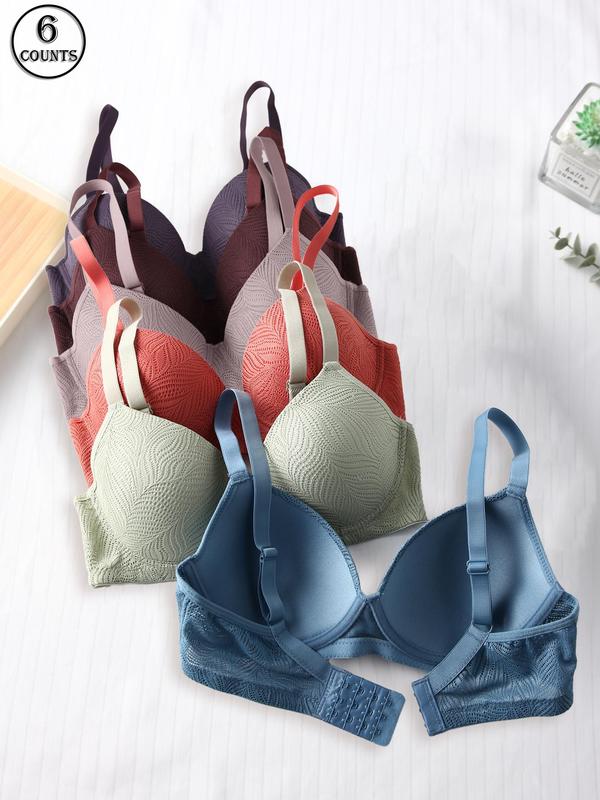 Women's Solid Color Hollow Out Adjustable Strap Push Up Bra, Elegant Comfortable Breathable Underwire Bra, Lingerie Underwear Sets for All Seasons