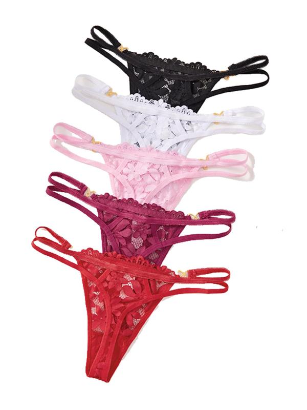 Women's Contrast Lace Thong, Soft Comfy Breathable Panty for Daily Wear, Women's Underwear for All Seasons