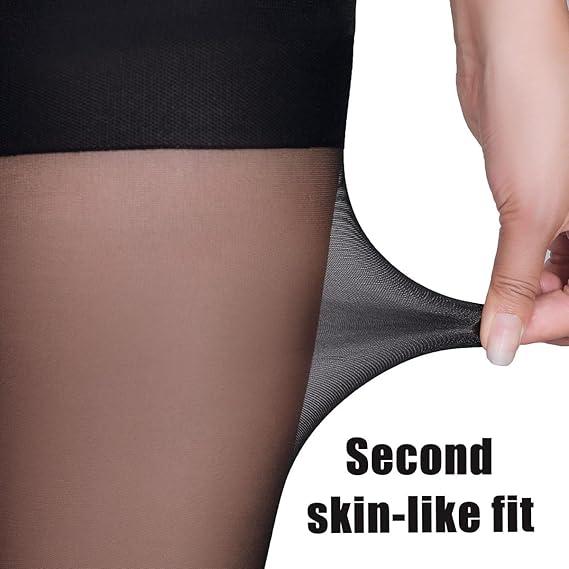 3 Pairs Women's Sheer Tights - 20D Black Tights Non Rip Control Top Pantyhose for Reinforced Toes Slimming Breathable Womenswear Elastic Smooth