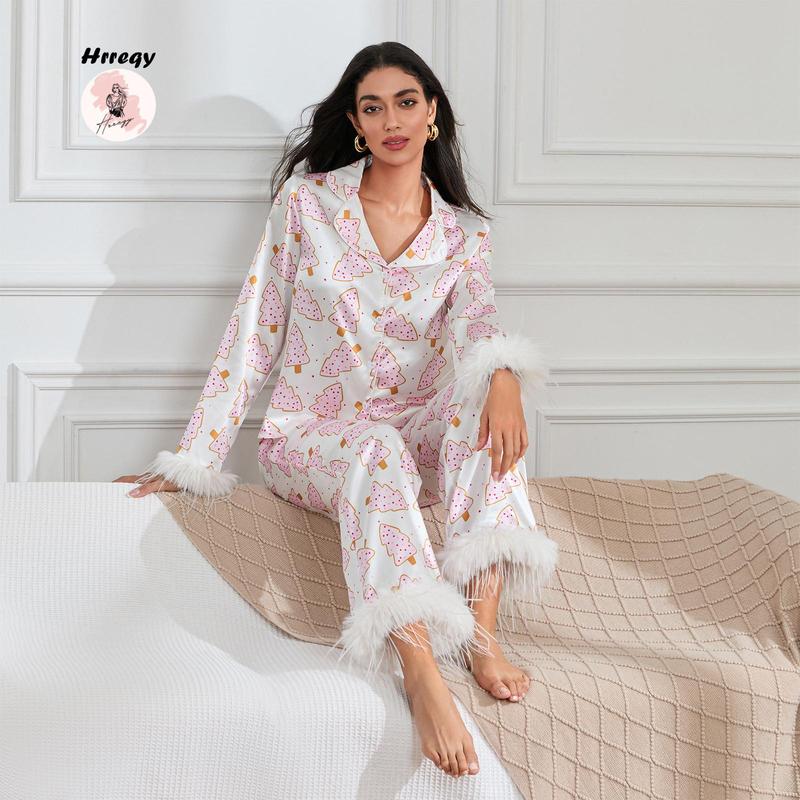 Pajamas for women set Women Christmas Pajamas Lounge Set Santa Christmas Tree Boots Print Shirts Tops and Pants 2 Piece Loungewear Outfits casual fashion Nightwear Long Sleeve  women's pajama sets Pajamas for women set knit pullover