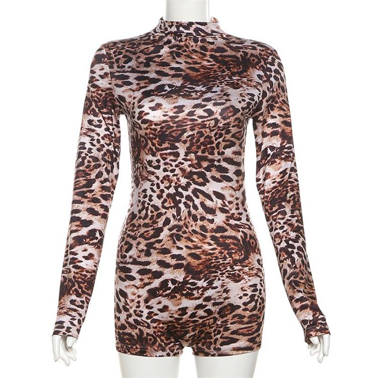 Leopard Print Sexy Long Sleeve Party Club Rompers Playsuits Women Autumn Winter Y2K Streetwear O Neck Bodycon One Piece Overalls