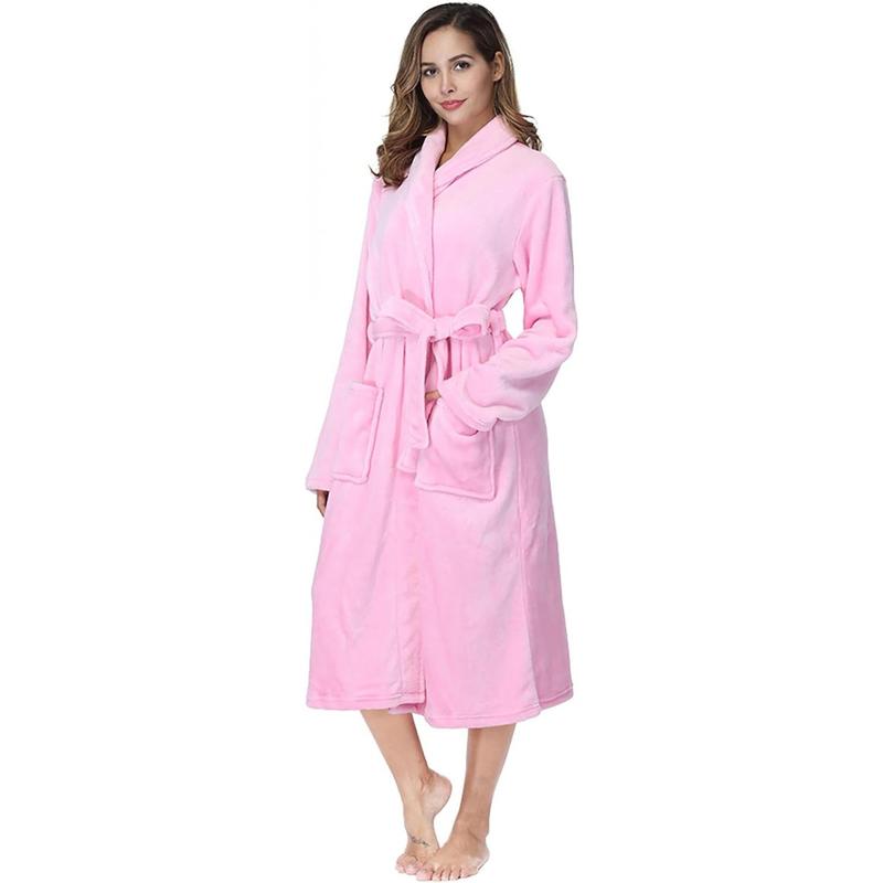 RONGTAI Womens Bathrobe Ladies Fleece Plush Warm Long Robes Fleece Nightgown Sleepwear