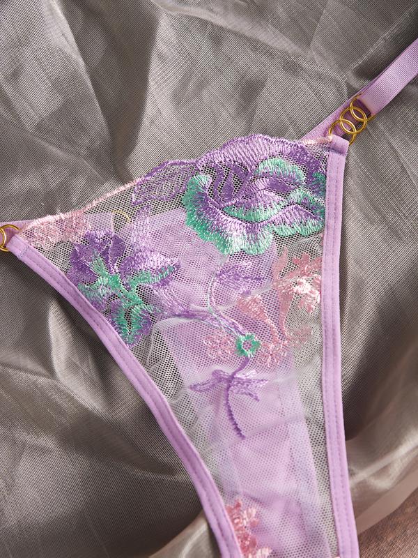 Women's sexy embroidered purple lingerie set