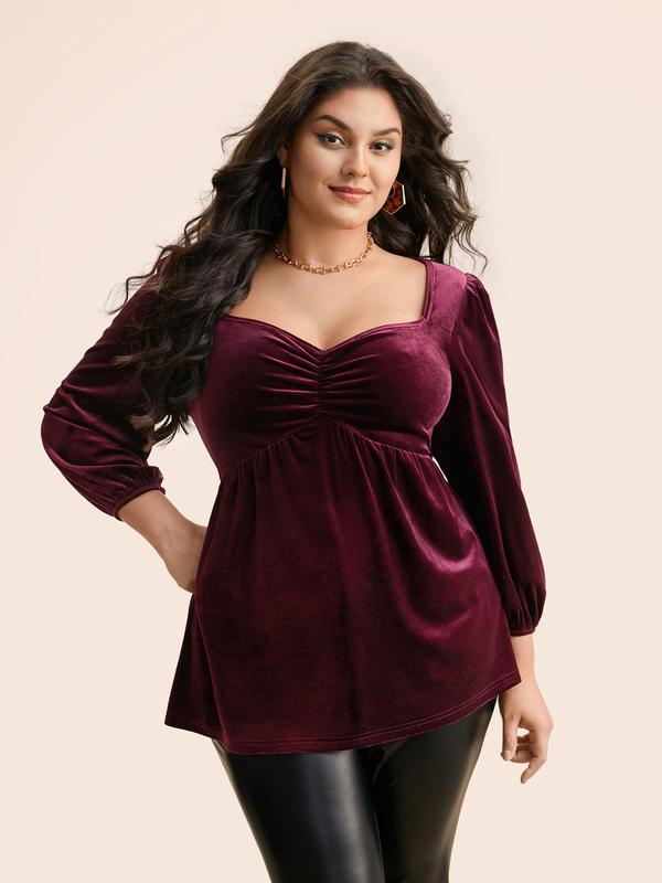 BloomChic Velvet Heart Neckline Gathered Blouse