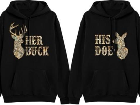 Couples Hoodies Her Buck His Doe, Deer Hunting Matching Hoodies For Couples Hoodie Unisex Fabric Cotton