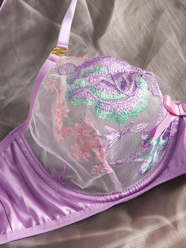 Women's sexy embroidered purple lingerie set