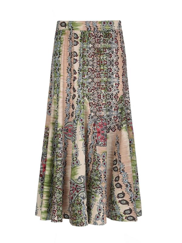 Women's All Over Print Flared Skirt, Boho Fashion Casual Long Skirt for Daily Holiday Vacation Wear, Women Bottoms for Fall & Winter