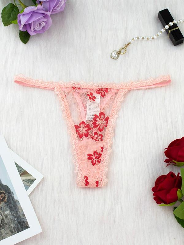 Women's Floral Contrast Lace Underwire Bra & Thong Set, Elegant Tie Front Design Romantic Bra & Panty Set, Lingerie Set for Women