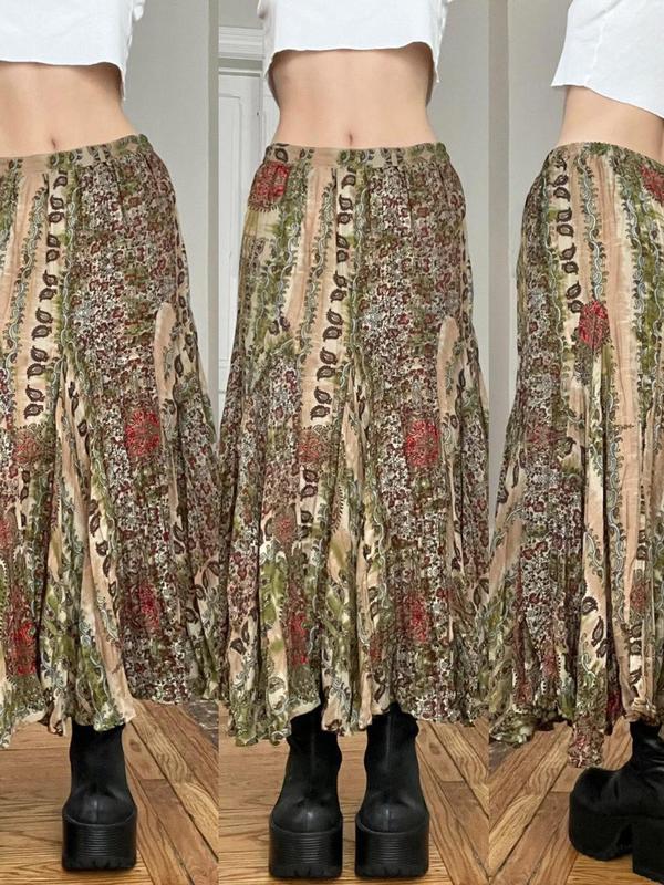 Women's All Over Print Flared Skirt, Boho Fashion Casual Long Skirt for Daily Holiday Vacation Wear, Women Bottoms for Fall & Winter