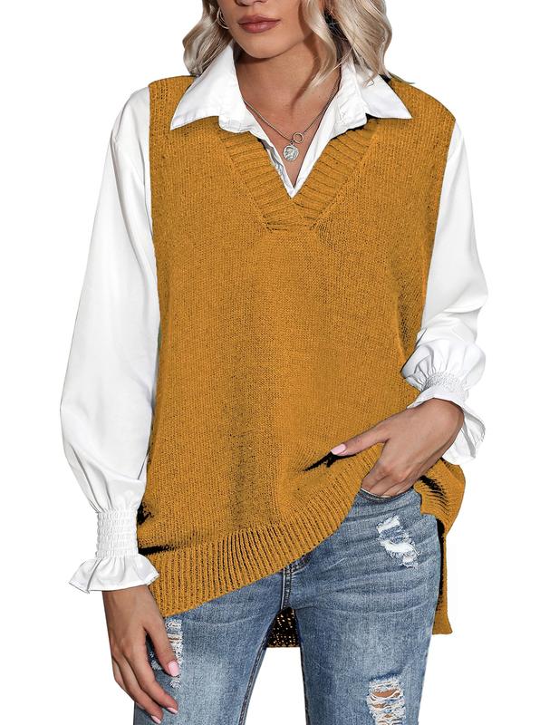 ZEAGOO Sweater Vest Sleeveless Oversized V Neck Sweaters Knitted Vest Pullover Tank Top Casual Womenswear