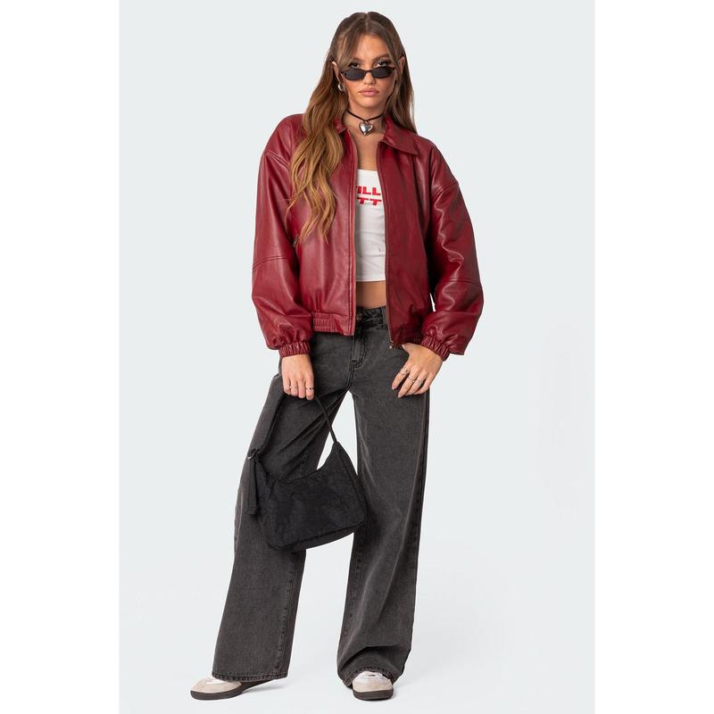 Halley Faux Leather Bomber Jacket