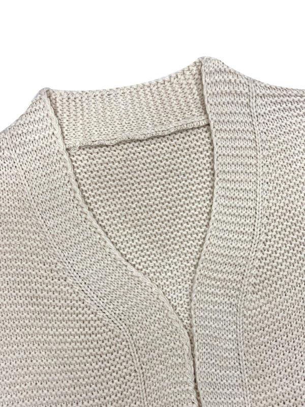 Women's Solid Color Split Hem Drop Shoulder Long Cardigan, Casual Long Sleeve Open Front Knitwear for Fall & Winter, Women's Knit Clothing for Daily Wear