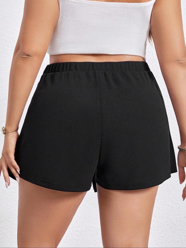 Plus Size Asymmetrical Hem High Waist Shorts, Casual Solid Ring Linked Shorts for Daily Wear, Women's Bottoms for Summer