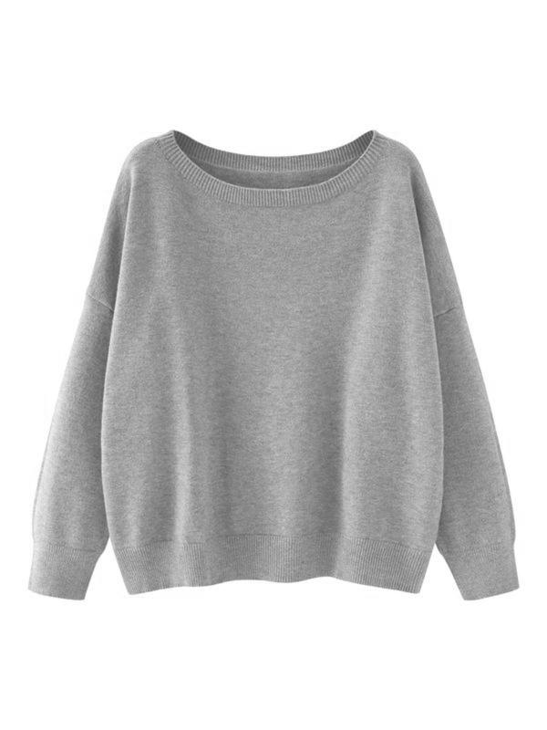 Women's Plain Drop Shoulder Sweater, Casual Long Sleeve Round Neck Jumper for Fall & Winter, Women's Knitwear for Daily Wear