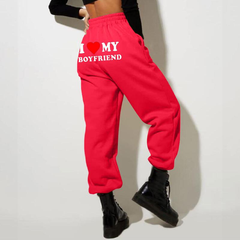 I Love My Boyfriend Women's Sweatpants Elastic High Walst Fitness Joggers Casual Pants Loose FitCasual Sweatpants