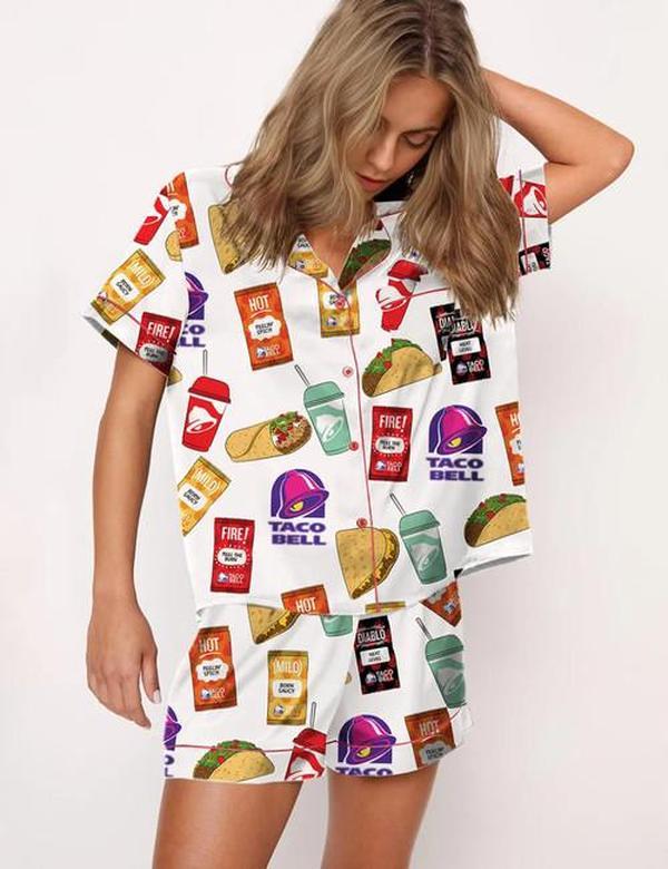 Taco Bell Lover Pajama Set For Women Fun Cozy Taco Print Sleepwear Perfect Gift For Foodie Fans