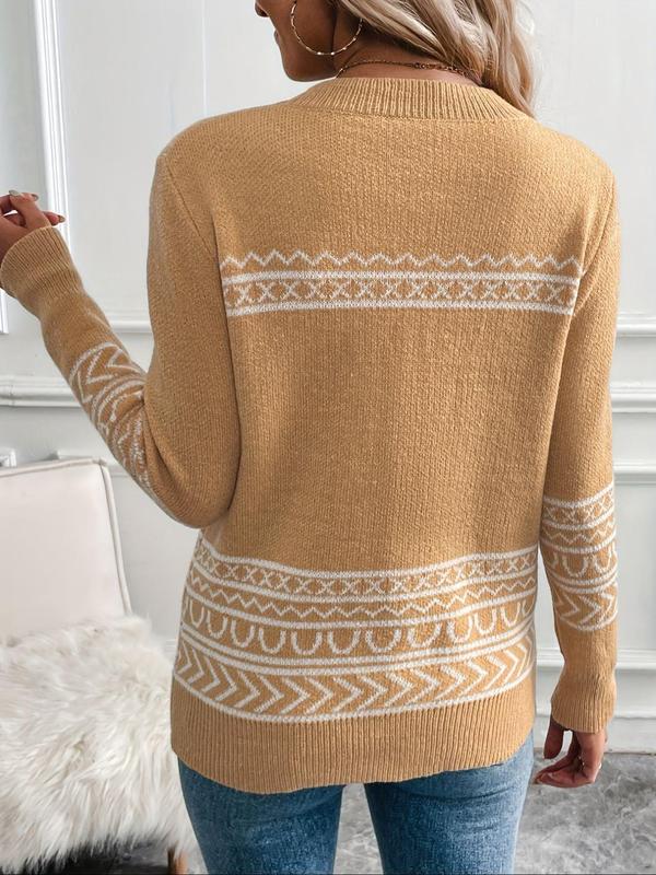 Women's Cow Head Pattern  Round Neck Sweater, Casual Long Sleeve Crew Neck Jumper for Fall & Winter, Fashion Ladies' Knitwear for Daily Wear