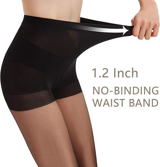 3 Pairs Women's Sheer Tights - 20D Black Tights Non Rip Control Top Pantyhose for Reinforced Toes Slimming Breathable Womenswear Elastic Smooth