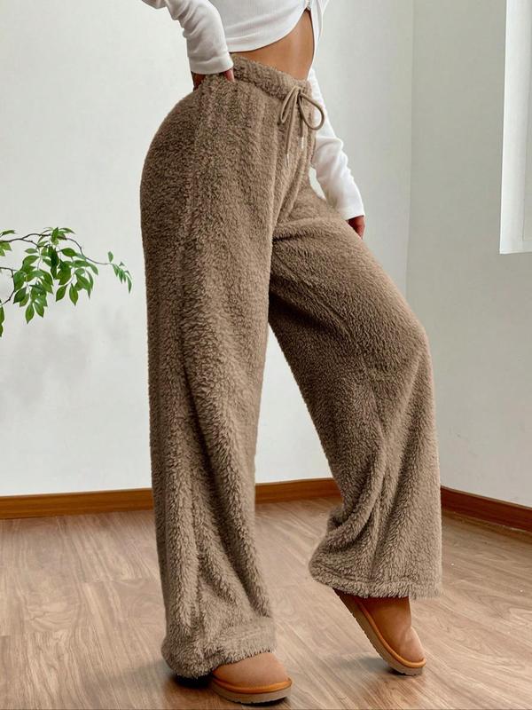 Women's Solid Color Wide Leg Pants, Fashion Casual Comfy Trousers for Daily Outdoor Wear, Ladies Bottoms for Fall & Winter