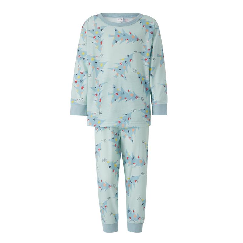 Matching Christmas Pajamas For Family, Christmas Tree Print Solid Long-Sleeved Tops + Trousers  Jumpsuit Dog Clothes