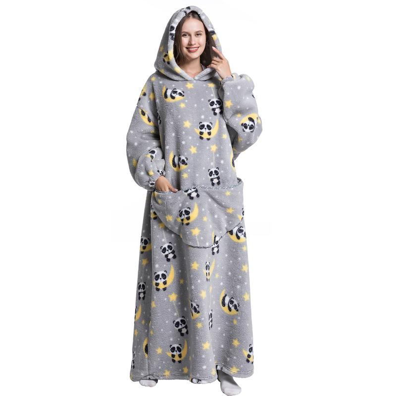 Christmas Gift Oversized Hoodie Wearable Blanket, 1Pcs Plus Size Nightgown Casual Warm Womenswear Loungewear Nightwear Super Soft Warm Comfortable Giant Wearable Blanket for Women Men Adults with big Pocket