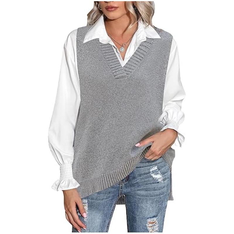 ZEAGOO Sweater Vest Sleeveless Oversized V Neck Sweaters Knitted Vest Pullover Tank Top Casual Womenswear