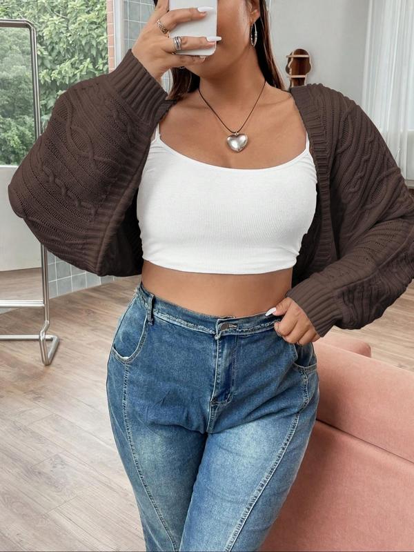  Chic Solid Textured Crop Shrug Cardigan, Casual Longsleeves Open Front Knitwear, Fall Chic Cropped Sweater Cardigan for Women, Womenswear, Plus Size Women's Clothing, Fall Clothing Women