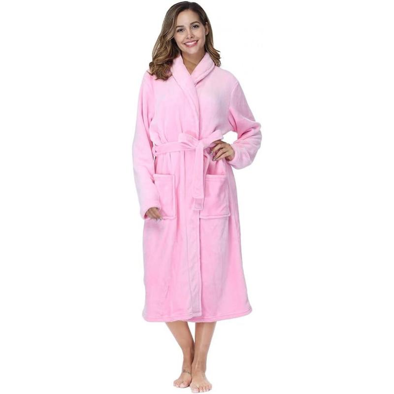 RONGTAI Womens Bathrobe Ladies Fleece Plush Warm Long Robes Fleece Nightgown Sleepwear