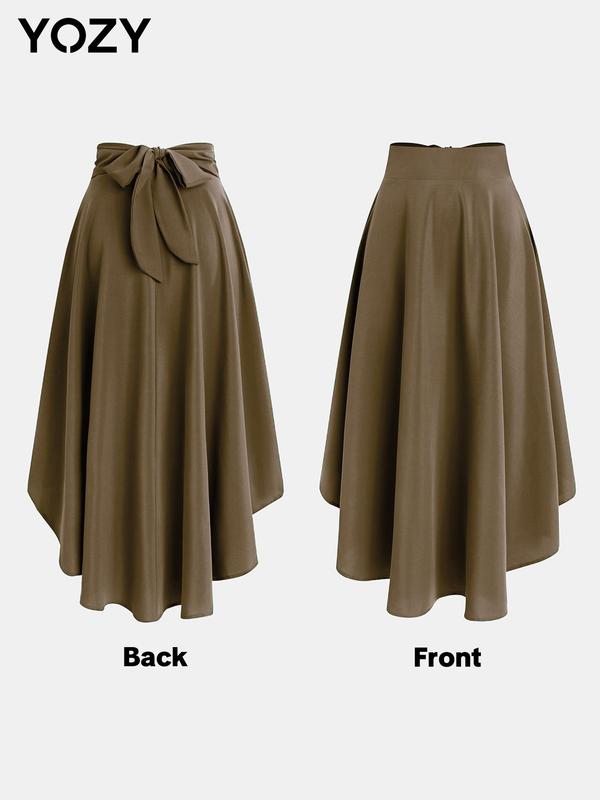 YOZY Christmas Deals, Women's Solid Belted Pleated Skirt, Casual Fashion Long Skirt for Daily Outdoor Wear, Women's Bottoms for Spring & Fall, Christmas 2024 Trend, Fall & Winter Clothes