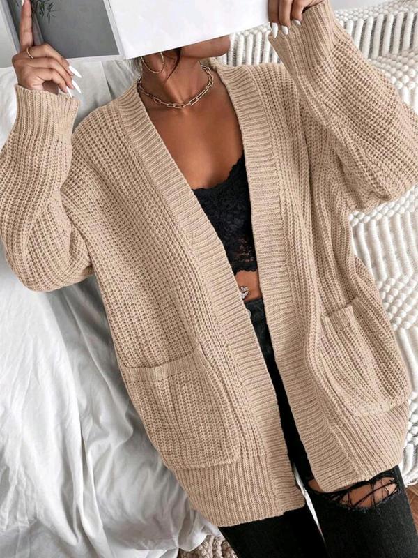 Women's Halloween Themed Plain Textured Pocket Open Front Cardigan, Casual Long Sleeve Cardigan, Ladies Knitwear for Fall Daily Wear