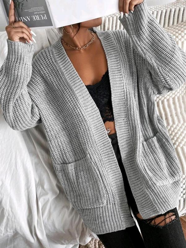 Women's Halloween Themed Plain Textured Pocket Open Front Cardigan, Casual Long Sleeve Cardigan, Ladies Knitwear for Fall Daily Wear