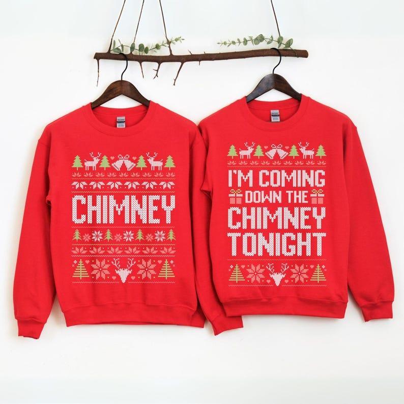 Unisex Funny Couples Ugly Christmas Sweater, Couples Matching Ugly Christmas Sweater, Santa Twice, Christmas Pajamas, Sold Seperate