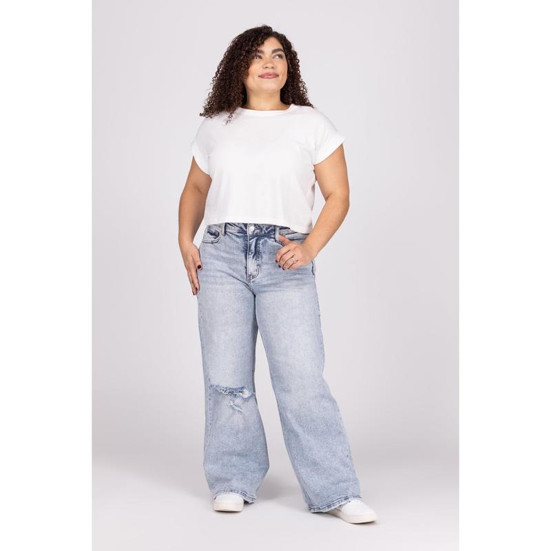 The Kendra by Lovervet: High-Rise Tummy Control Wide Leg Denim