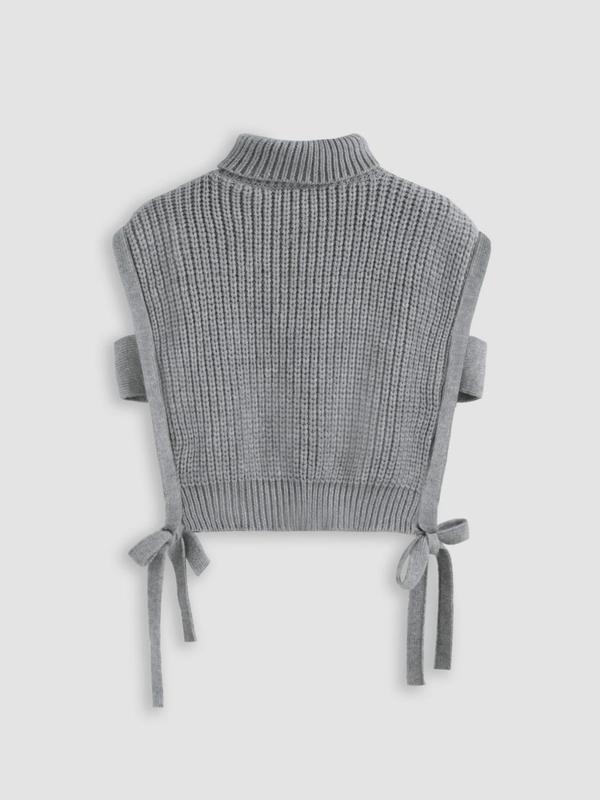 Women's Plain Textured Knot Side Crop Sweater Vest, Casual Turtle Neck Jumper Vest for Spring & Fall, Women's Knitwear for Daily Wear