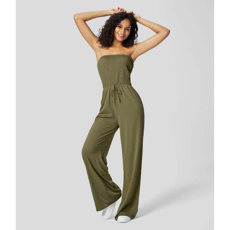 Halara Tube Backless Shirred Knot Side Pocket Wide Leg Casual Jumpsuit