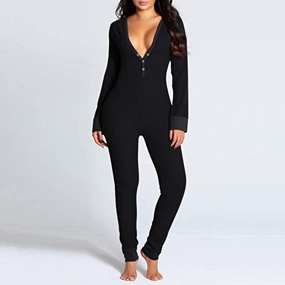 Women's Sexy Butt Button Back Flap Jumpsuit Cute Print V Neck Long Sleeve Romper Xmas Onesie Pjs Christmas Bodycon Pajamas  Holiday Sleepwear Loungewear Homewear Polyester Womenswear Comfortable