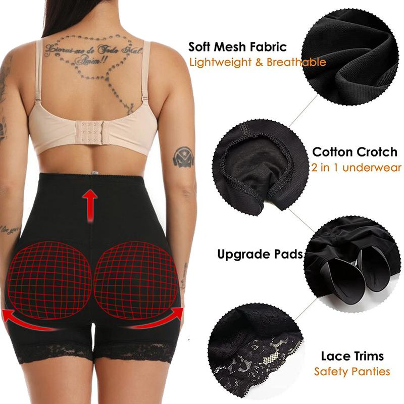 Women's High Waist Bum Butt Lifting Shapewear Shorts Padded Lace Shapewear Shorts, Tummy Control Boyshorts Buttock Underwear, Lady Shapewear Bottoms