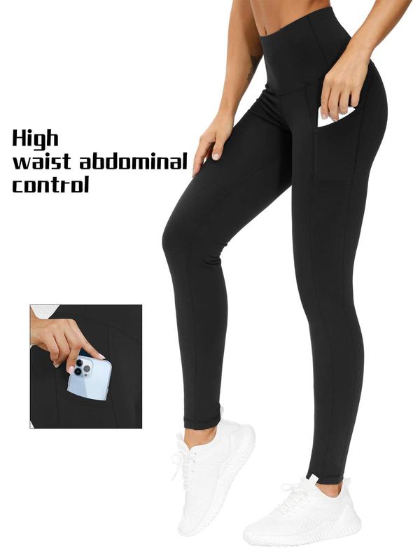 Women's Solid High Waist Pocket Leggings, Casual Comfy Breathable Skinny Pants for Daily Wear, Leggings for Women, Ladies Bottoms for All Seasons