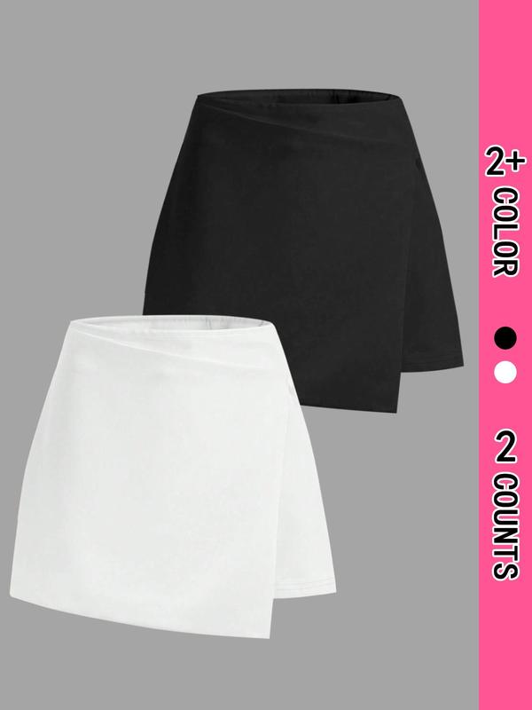 Women's Solid Wrap Asymmetrical Hem Skirt, Casual High Waist Short Skirt for Daily Wear, Ladies Bottoms for All Seasons