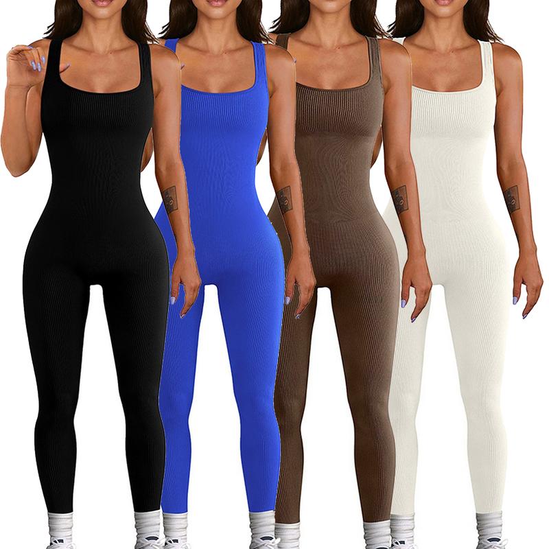 Women's One Piece Jumpsuits Ribbed Tank Tops Rompers Sleeveless Yoga Casual Workout Jumpsuit