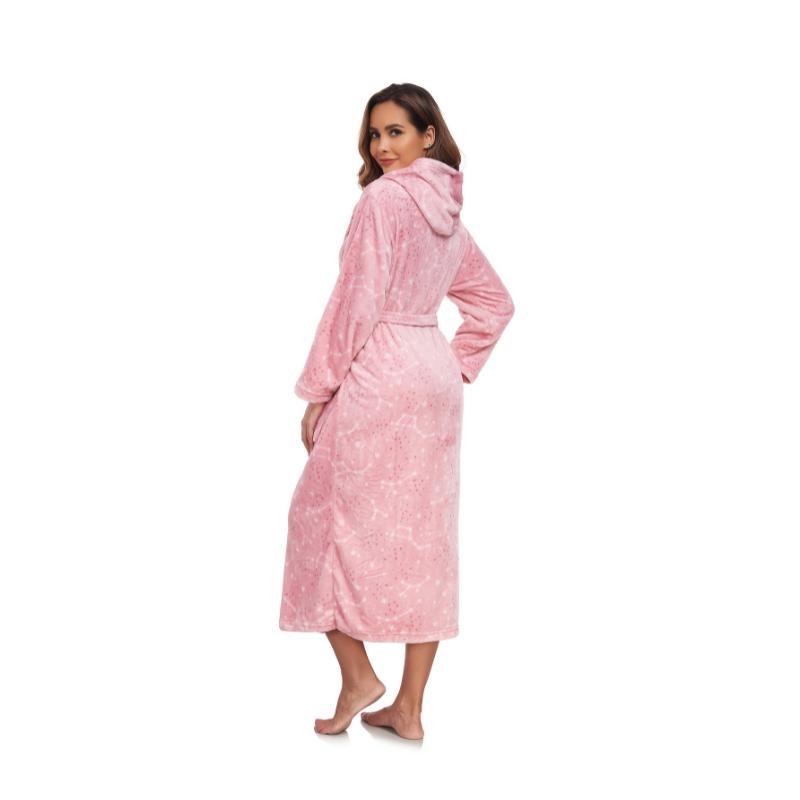 Cozy & Stylish Women's Hooded Bathrobe - Plaid, Long Sleeve with Belt, Perfect for Fall Winter Home Comfort