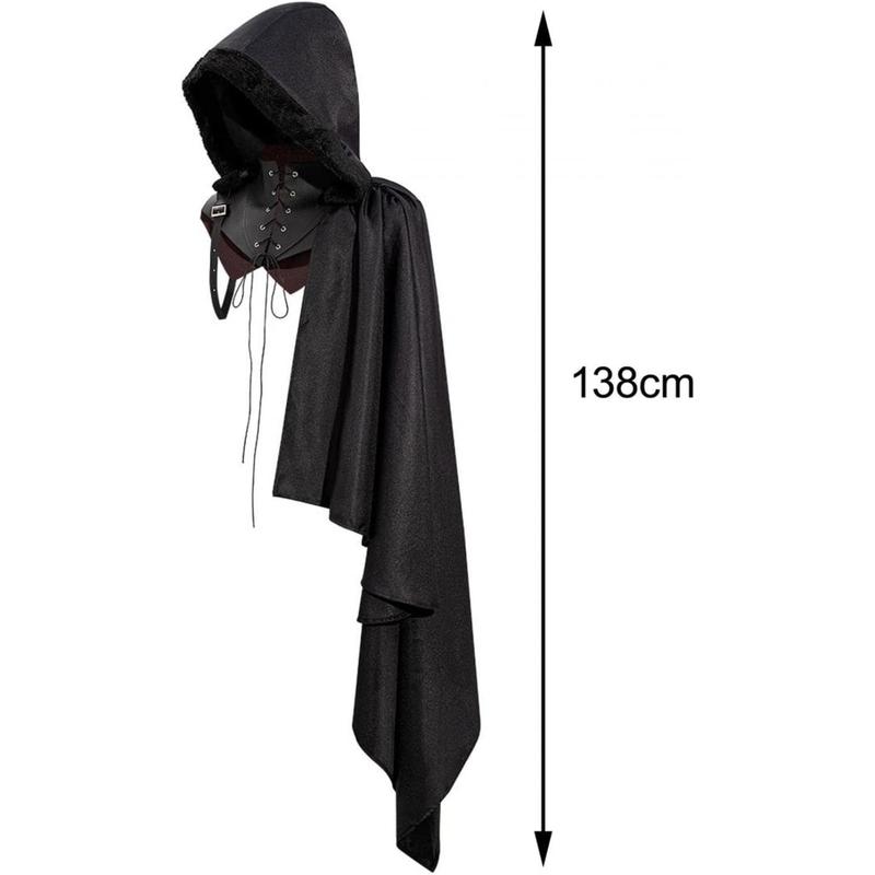 Medieval Armor Knight Half Cape Cosplay Lace up Punk Gothic Warrior Vintage Style Shawl Single Sleeve Shawl for Women Halloween Pirate