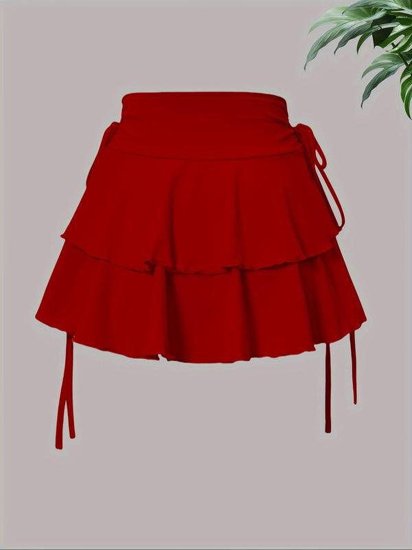 Women's Solid Ruffle Hem Tiered Layer Skirt, Fashion Casual Short Skirt for Daily Outdoor Wear, Ladies Bottoms for Summer