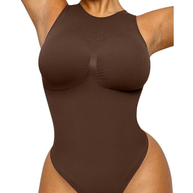 Shapellx Seamless Simple Bodysuit High Classic Round Neck Thong Comfort Tops